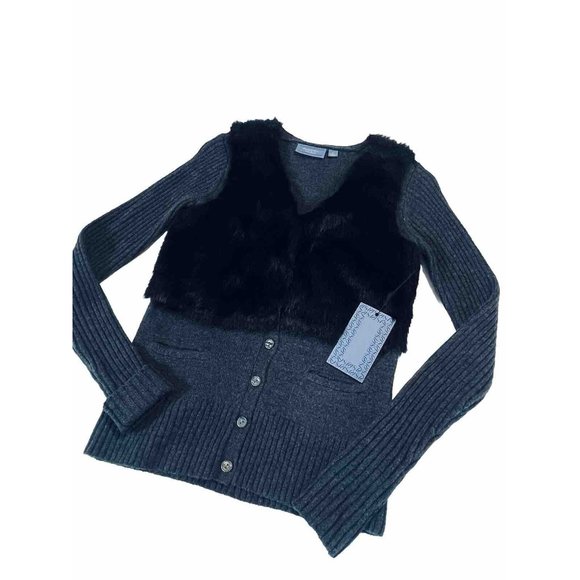 Simply Vera Vera Wang Tops - Simply Vera Vera Wang dark gray size XS cardigan sweater Plush Faux Fur